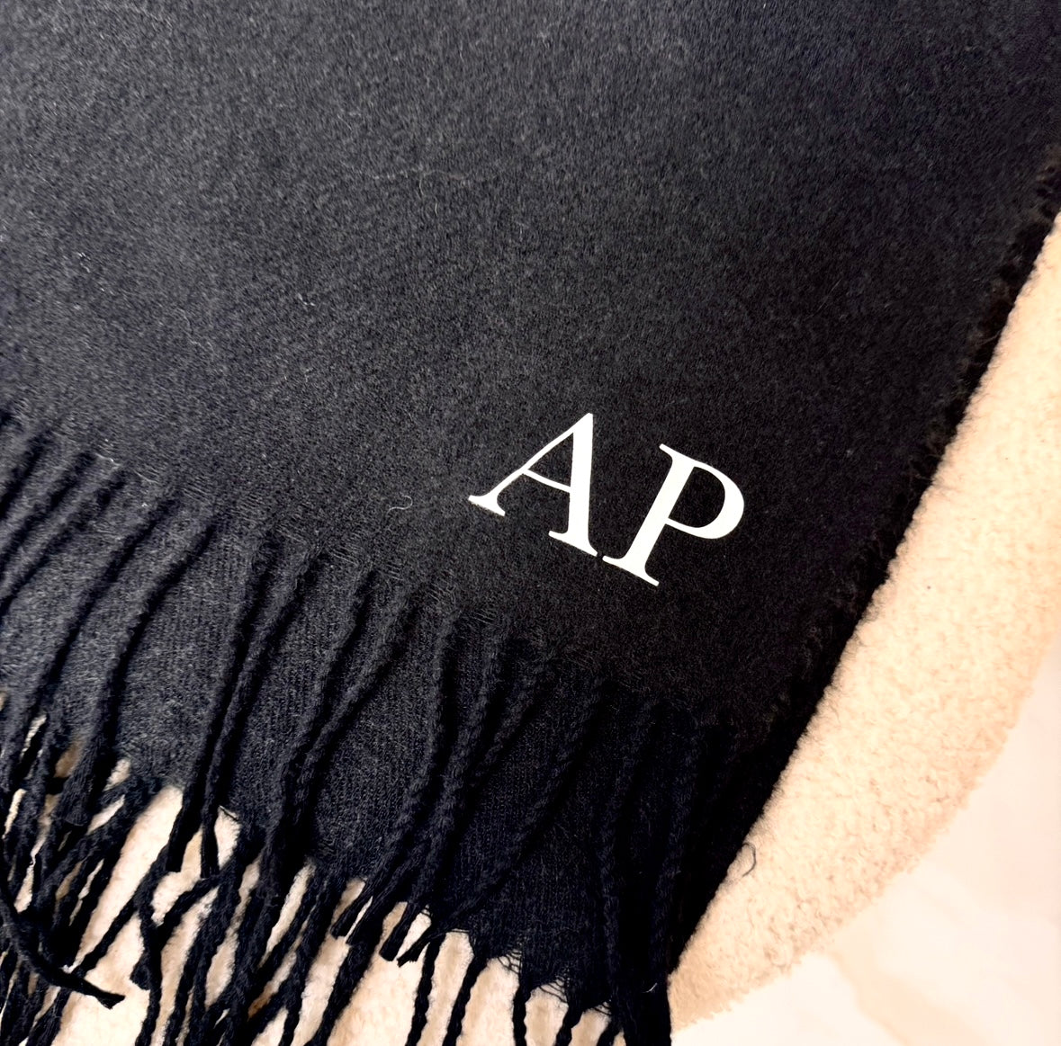 Black initial personalised scarf