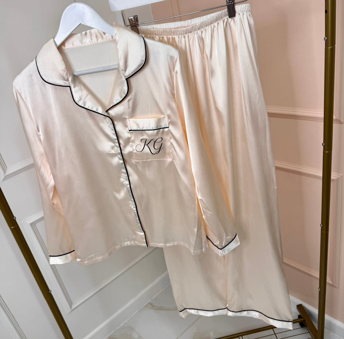 Ivory personalised satin pyjamas