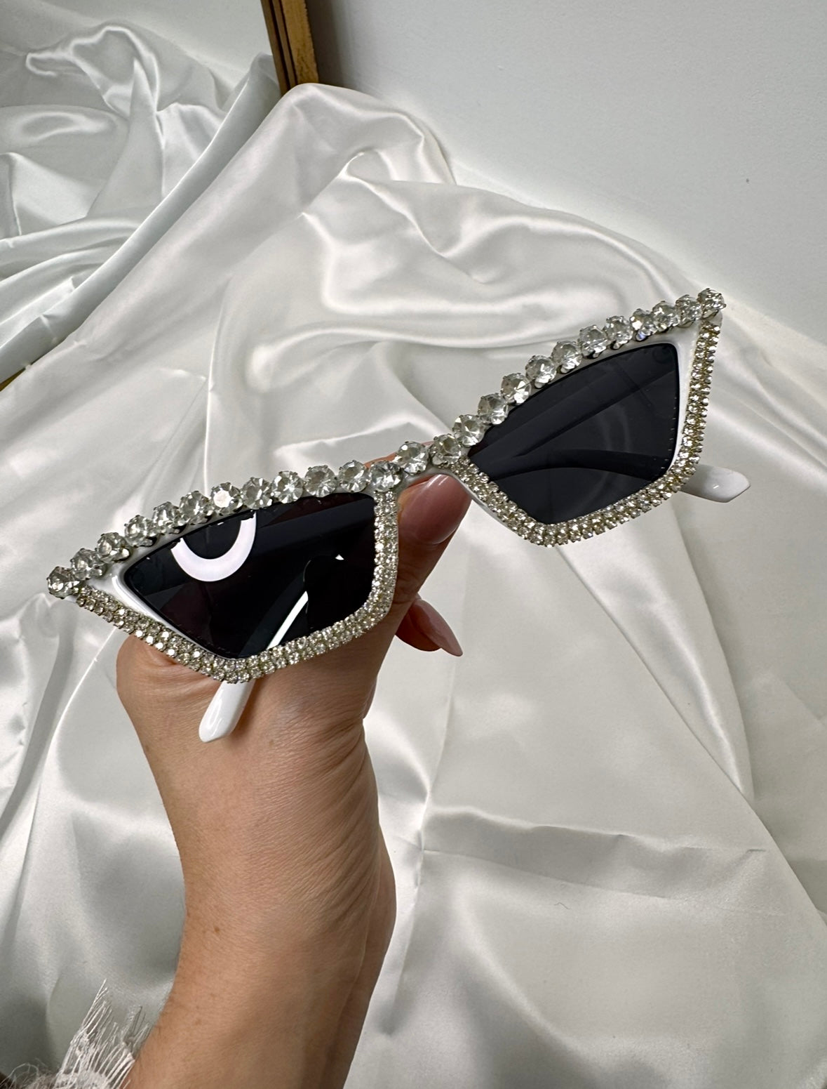 White statement diamanté Wedding, Hen Party rectangle cat eye sunglasses