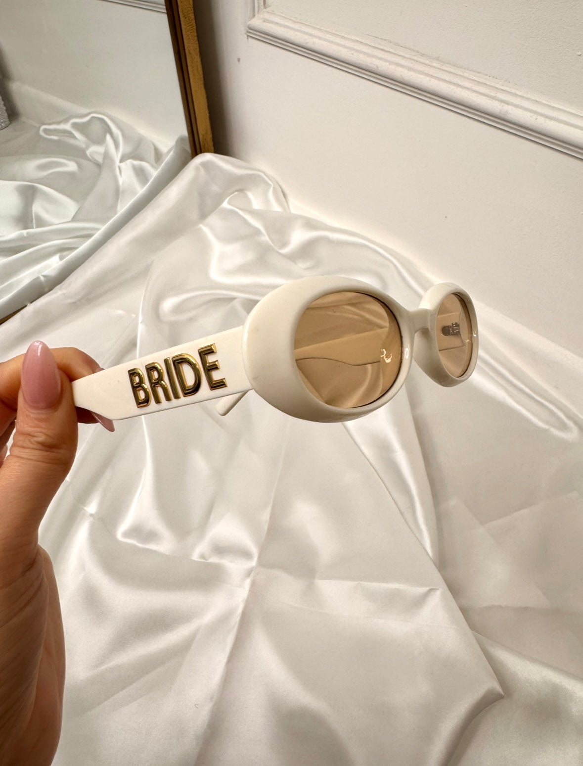 Oval cream and gold 'Bride' Wedding, Hen Party sunglasses