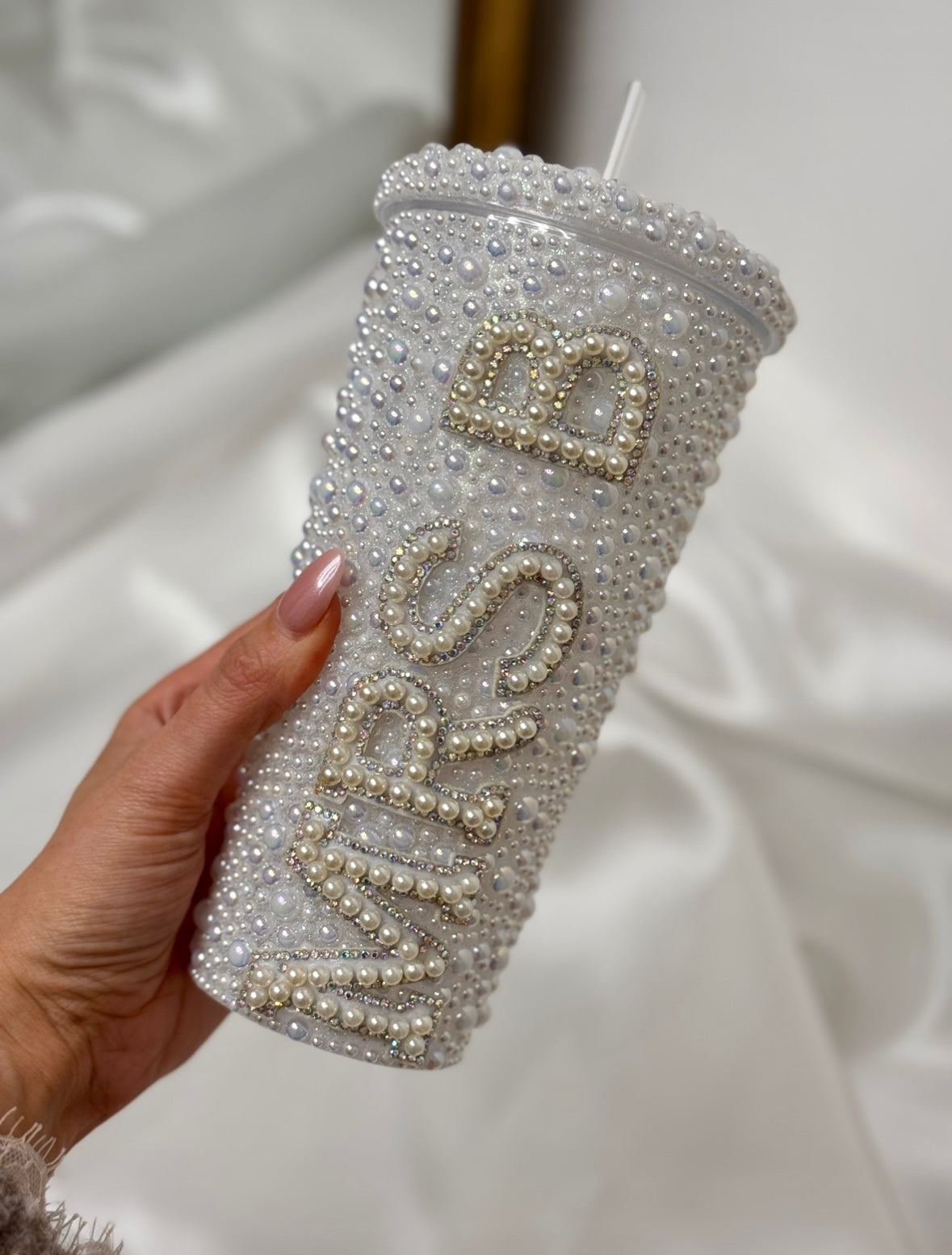Personalised MRS pearl diamanté straw cup