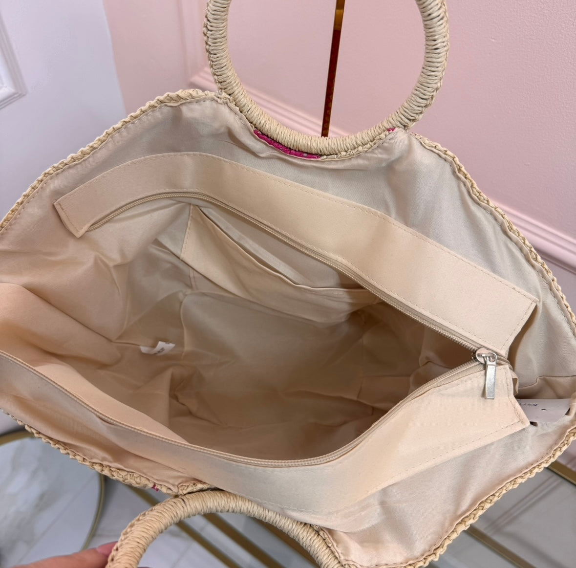 pink striped personalised woven tote bag