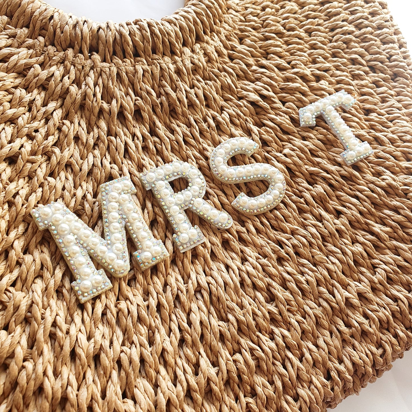MRS Personalised Diamante Initial Straw Beach Bag