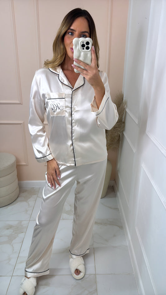 Ivory personalised satin pyjamas