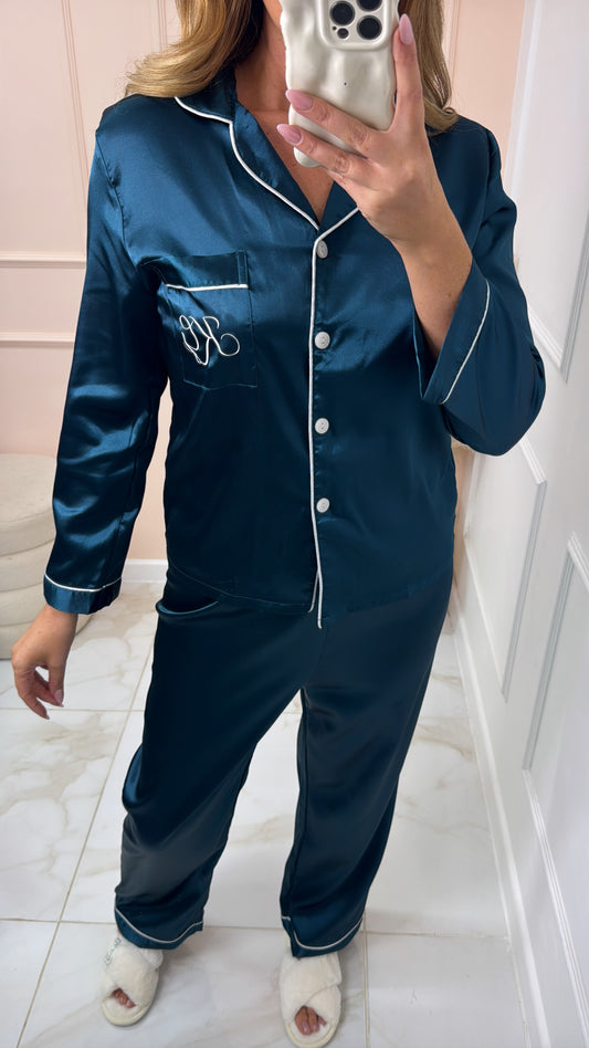 Teal personalised satin pyjamas