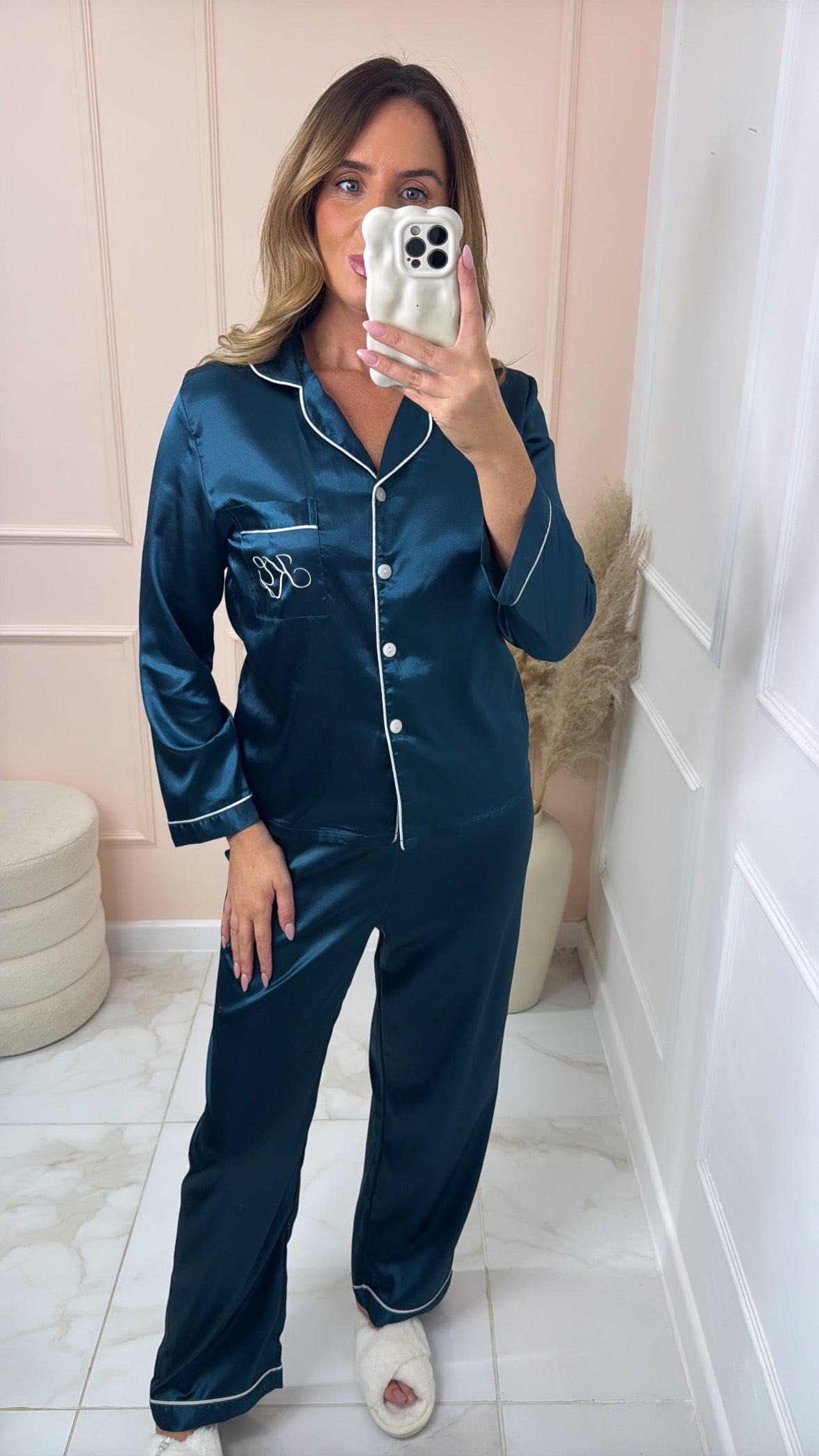 Teal personalised satin pyjamas