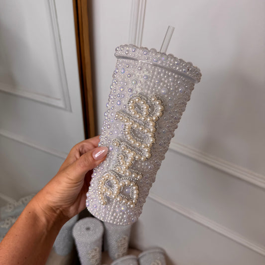 Bride pearl diamanté straw cup