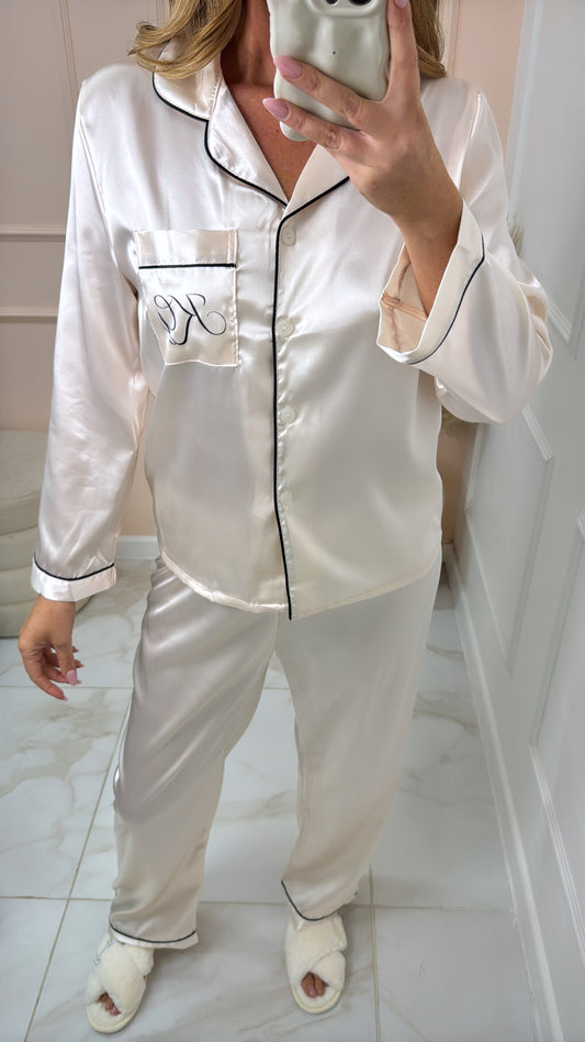 Ivory personalised satin pyjamas