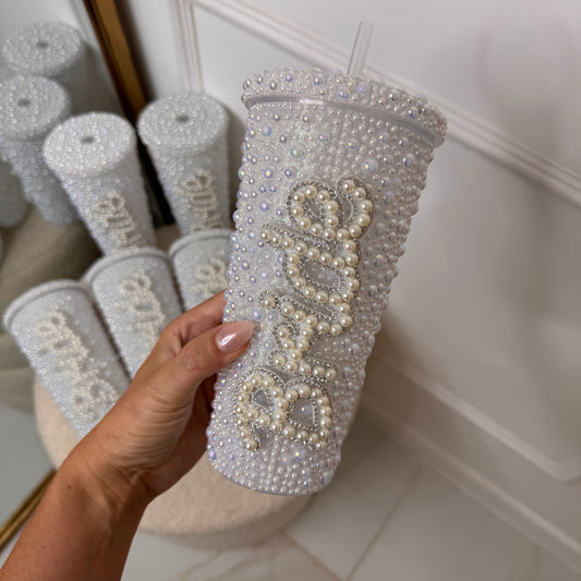 Bride pearl diamanté straw cup