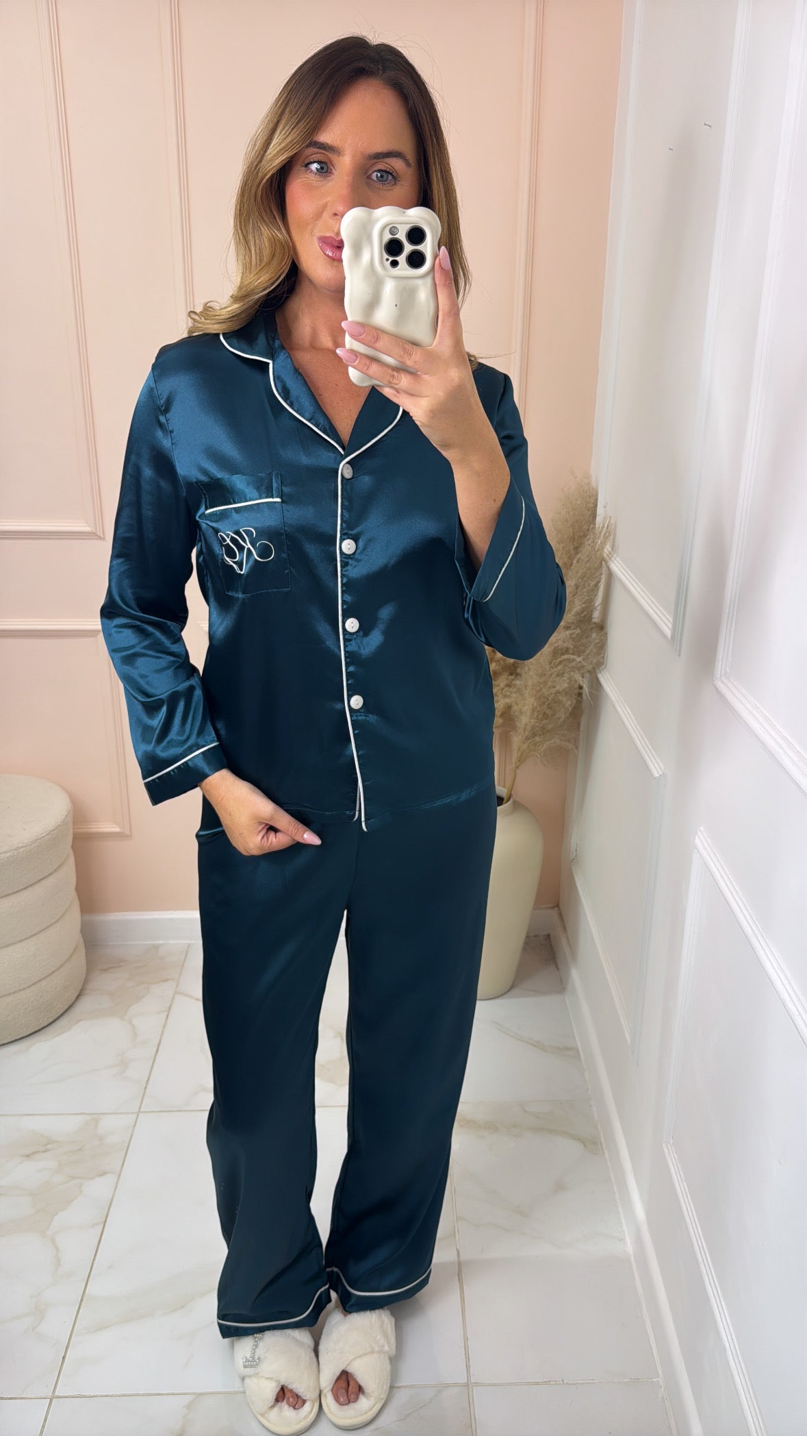 Teal personalised satin pyjamas