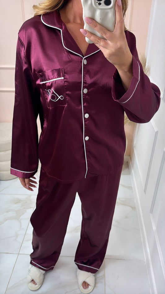Burgundy personalised satin pyjamas