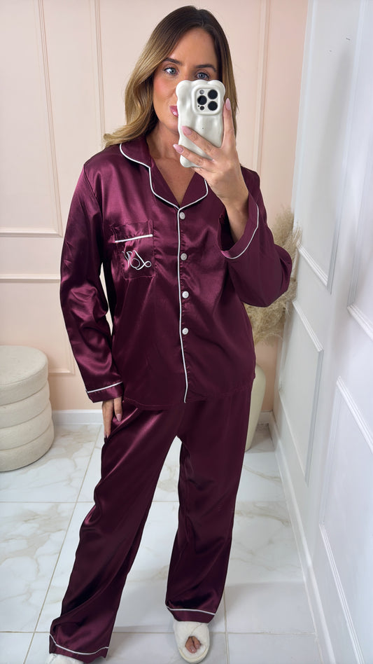 Burgundy personalised satin pyjamas