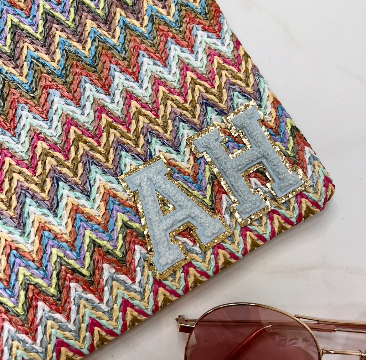 PALMA mint zig zag personalised clutch bag