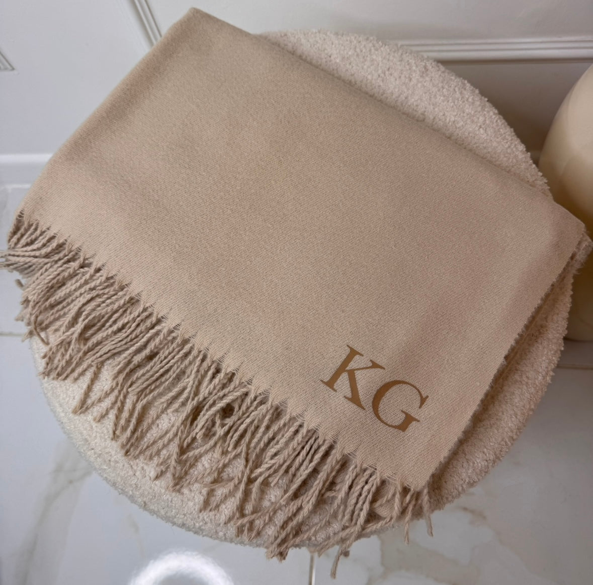 Cream Beige initial personalised scarf
