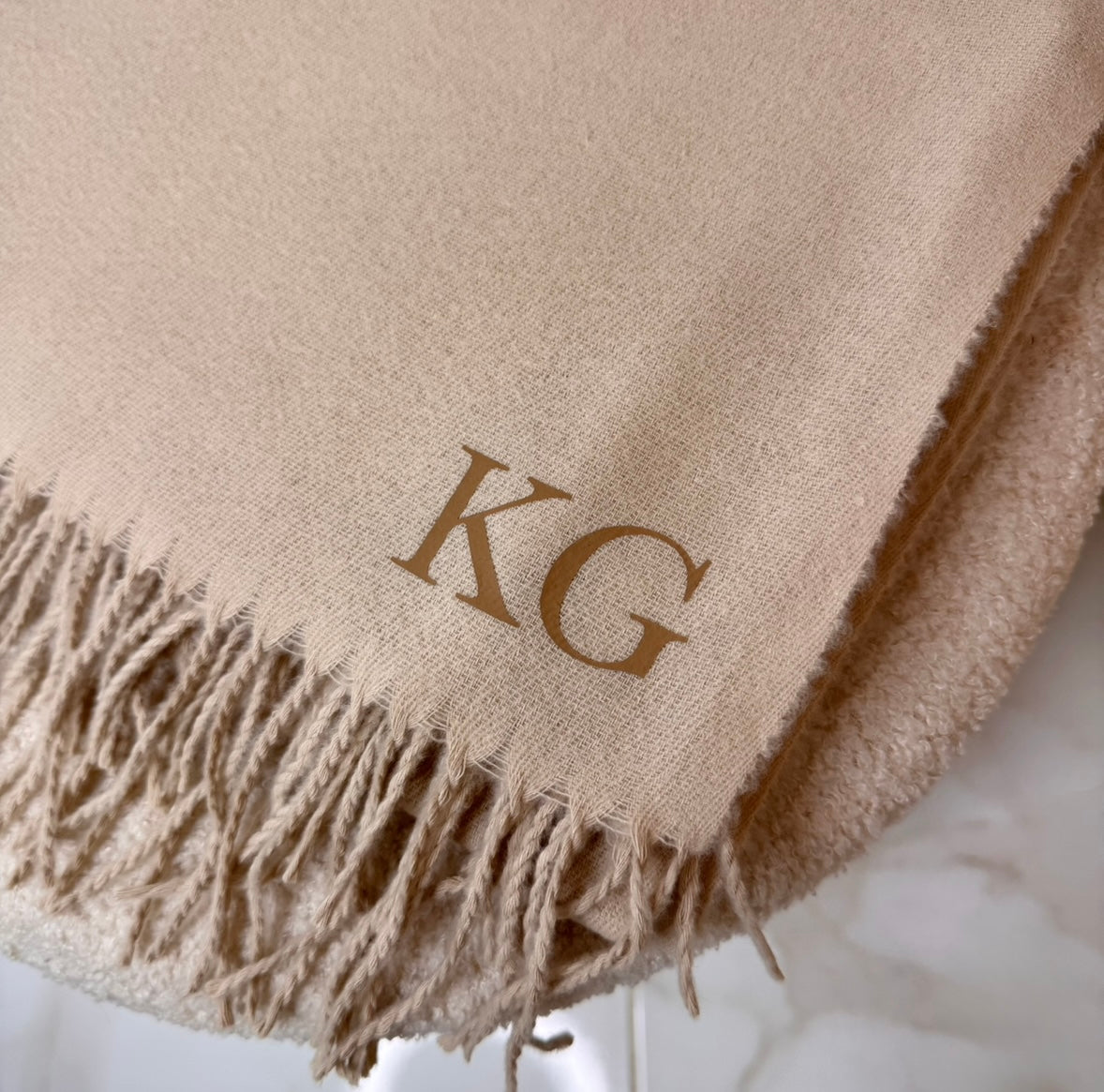 Cream Beige initial personalised scarf