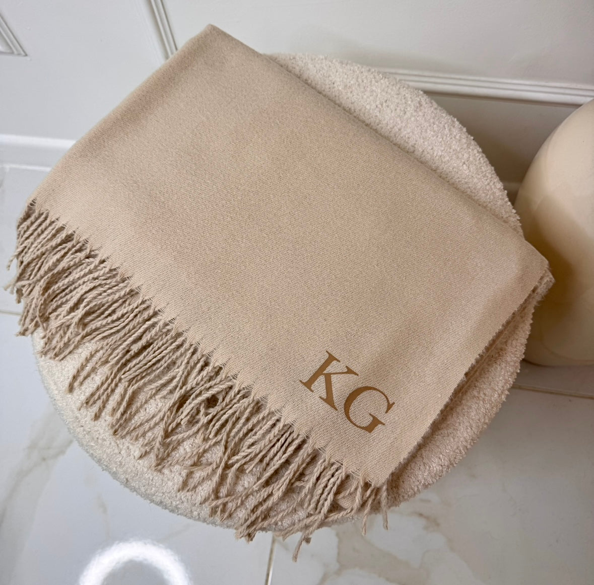 Cream Beige initial personalised scarf