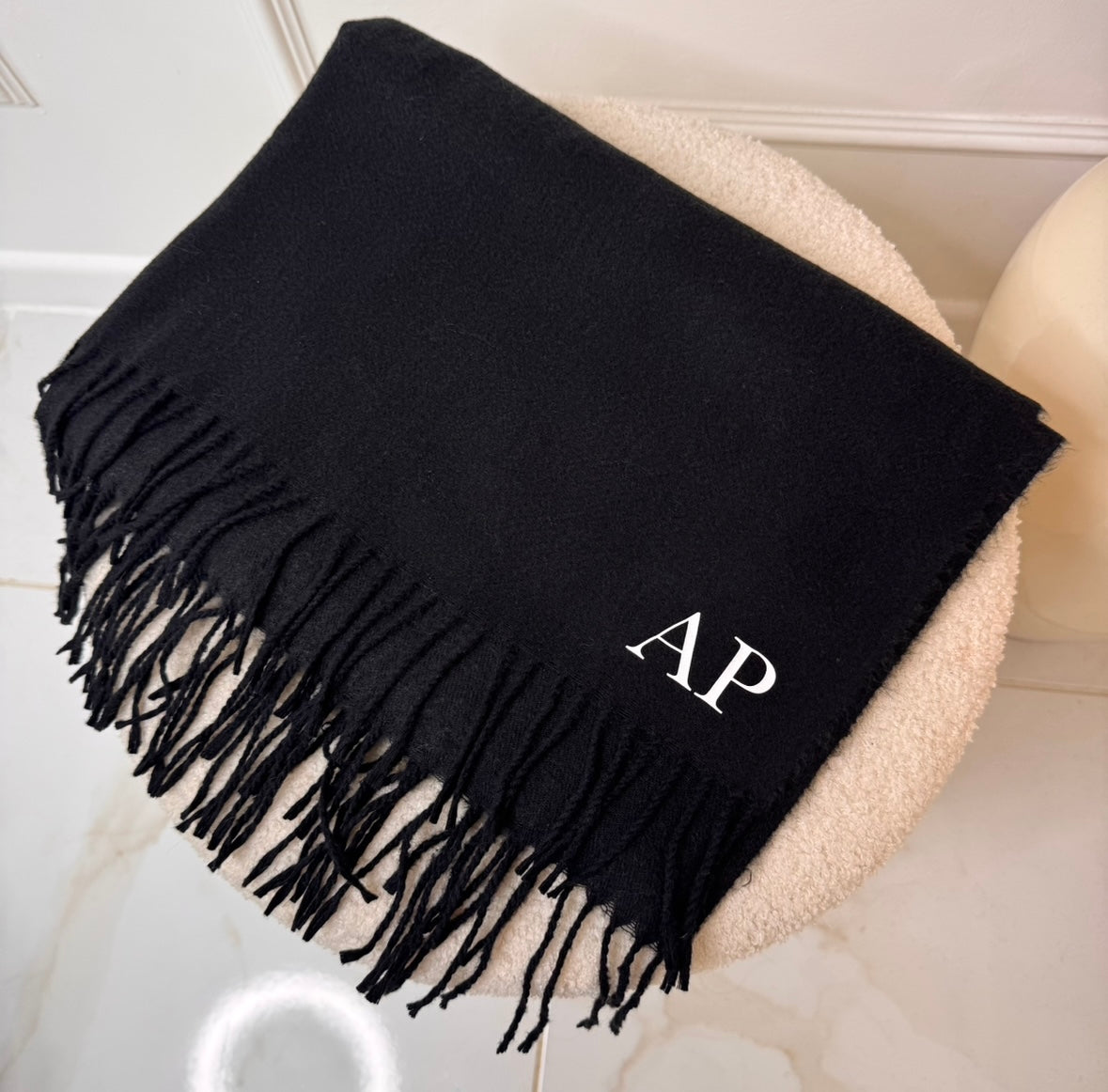 Black initial personalised scarf