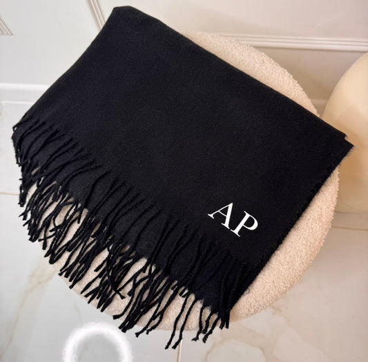 Black initial personalised scarf