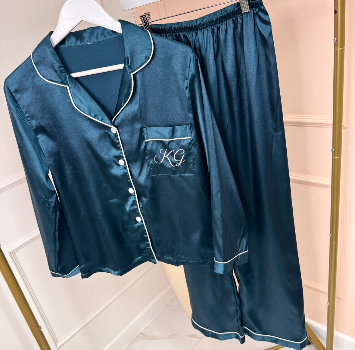 Teal personalised satin pyjamas