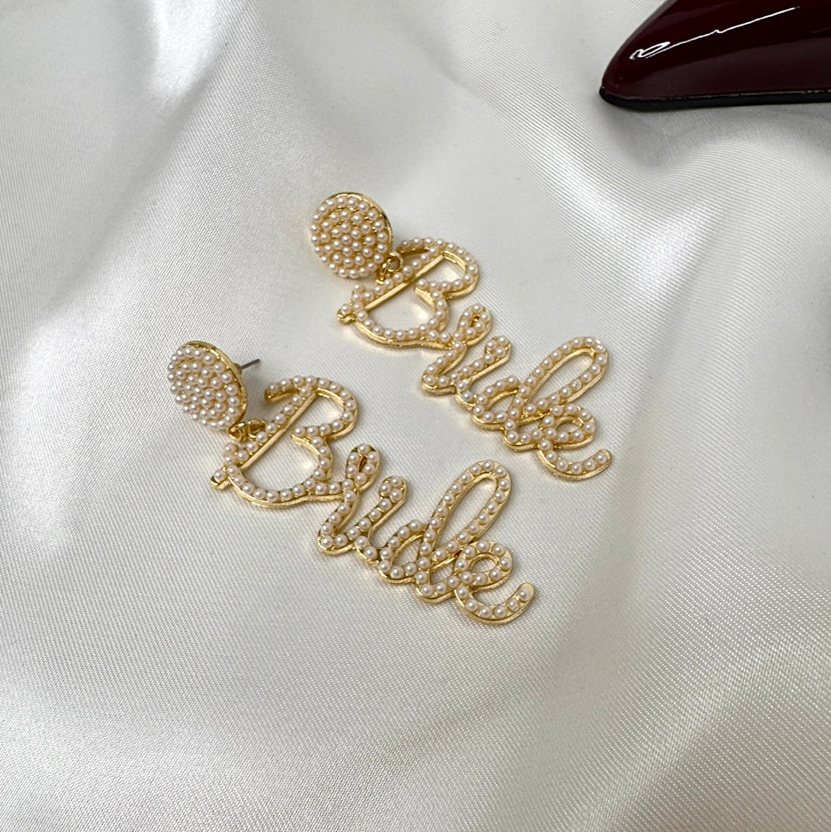 'Bride' pearl and gold earrings, Hen Party/ Wedding