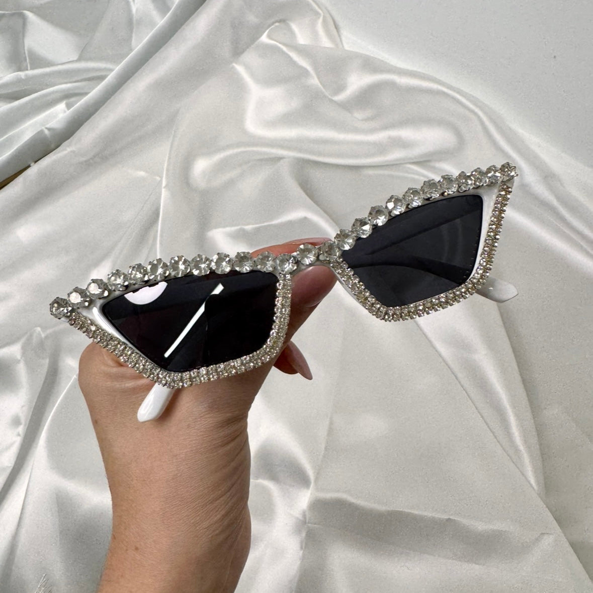 White statement diamanté Wedding, Hen Party rectangle cat eye sunglasses