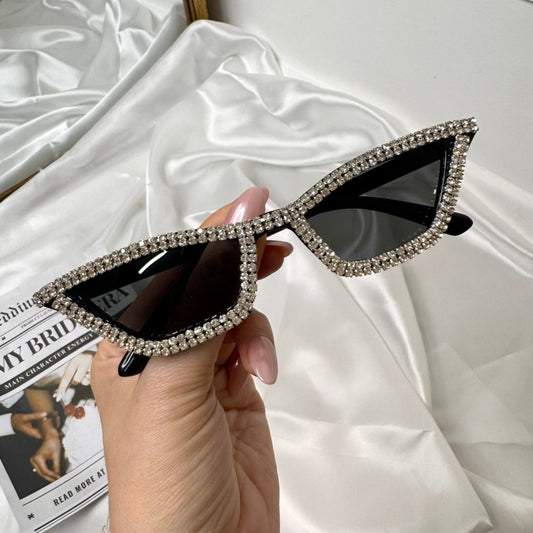 Black statement diamanté Wedding, Hen Party rectangle cat eye sunglasses