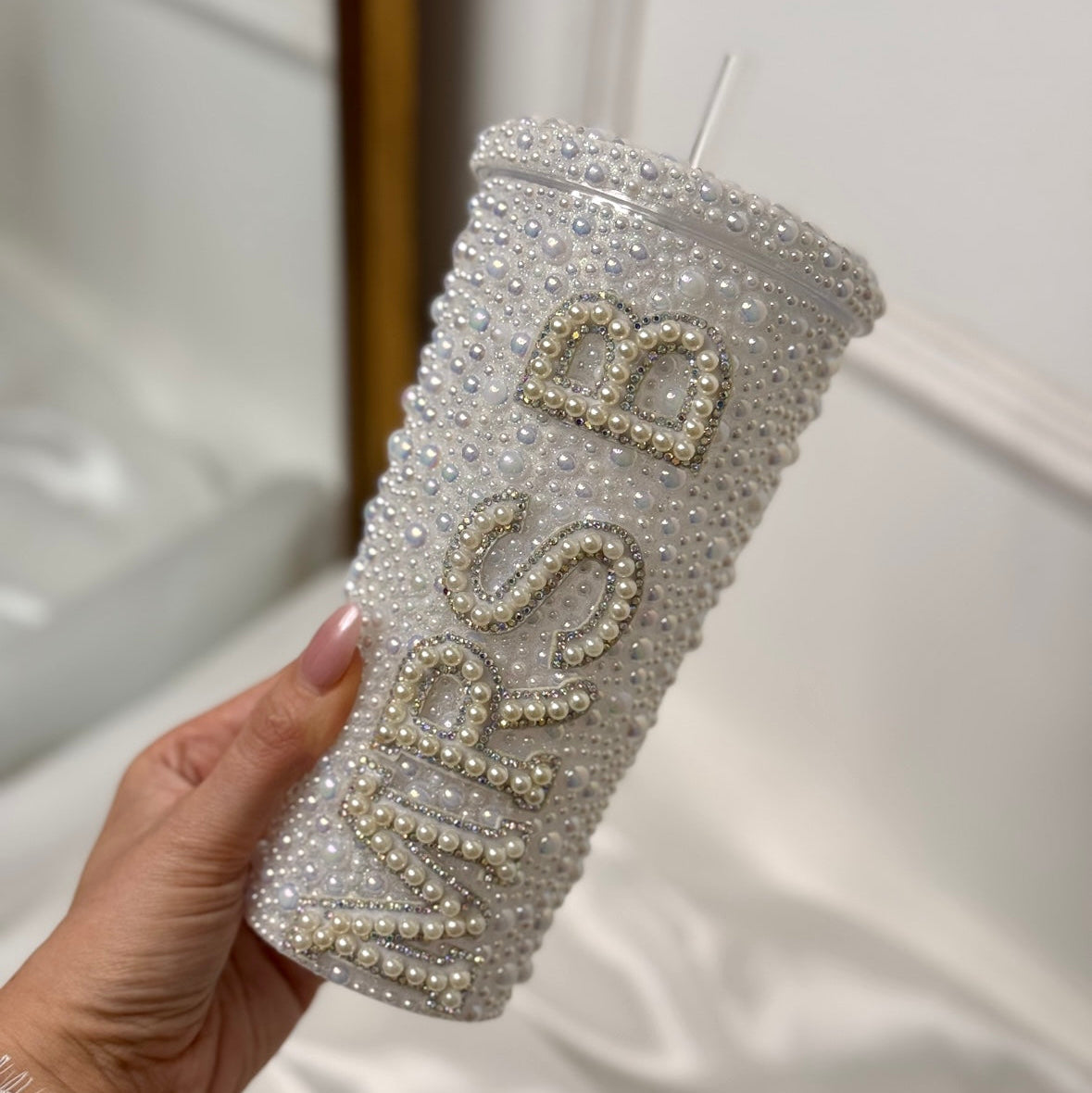 Personalised MRS pearl diamanté straw cup