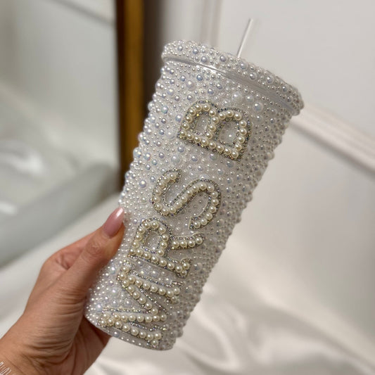 Personalised MRS pearl diamanté straw cup