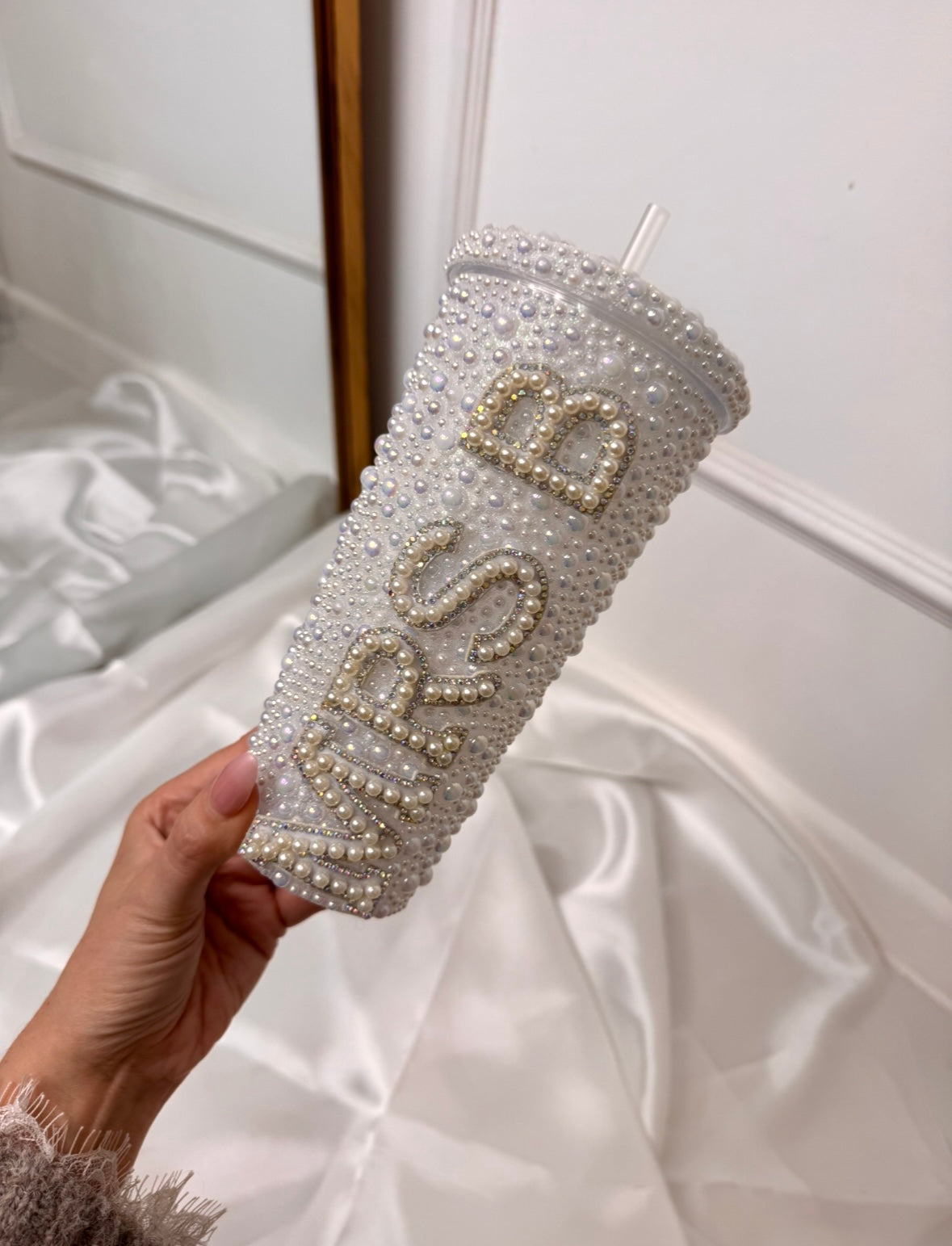 Personalised MRS pearl diamanté straw cup
