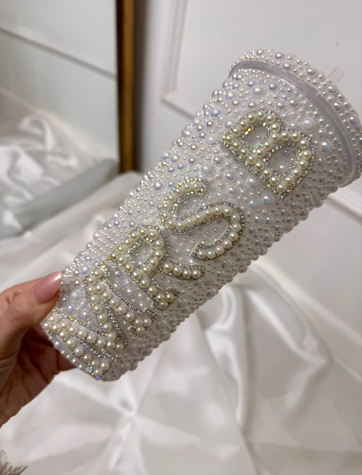 Personalised MRS pearl diamanté straw cup