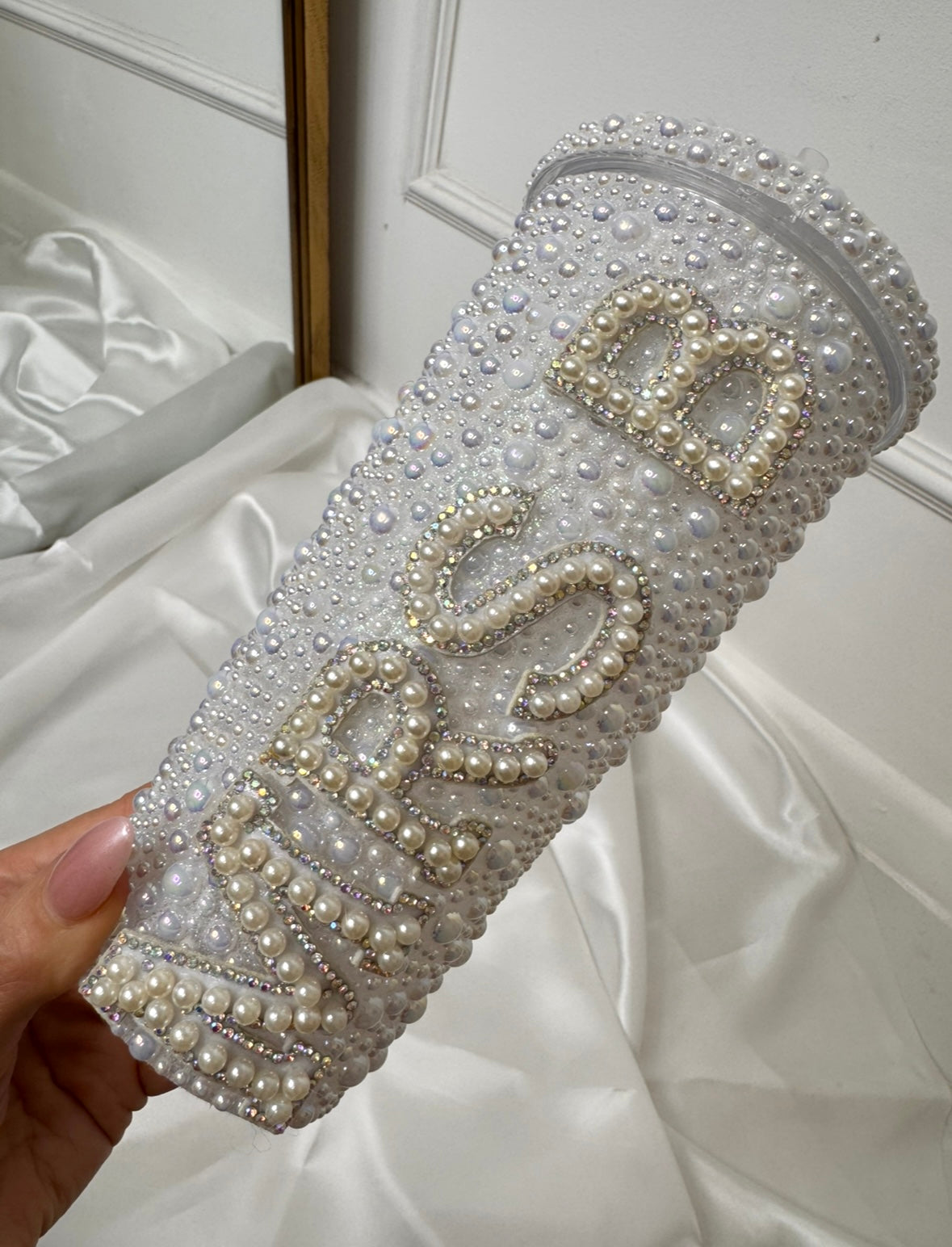 Personalised MRS pearl diamanté straw cup
