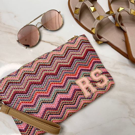 PALMA pink zig zag personalised clutch bag