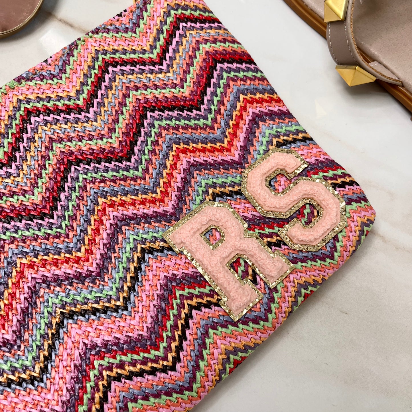 PALMA pink zig zag personalised clutch bag