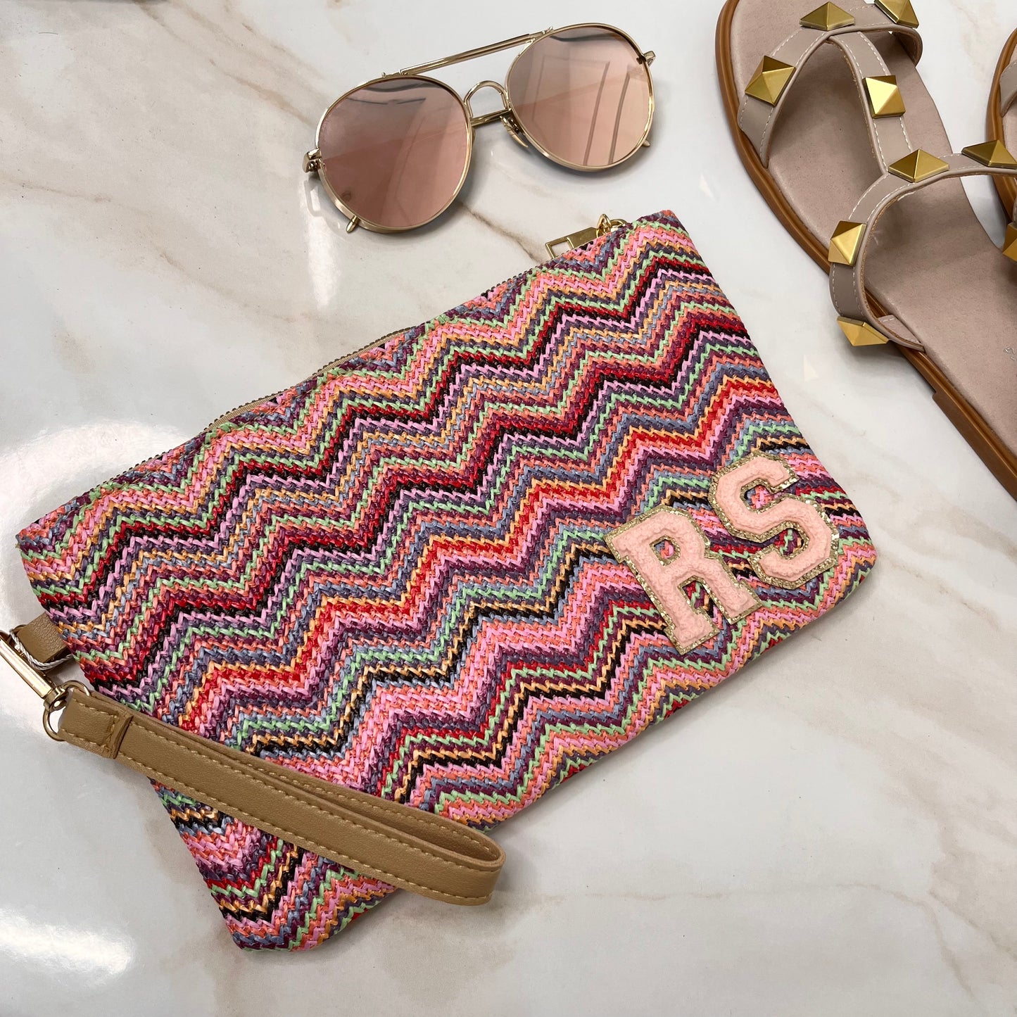 PALMA pink zig zag personalised clutch bag