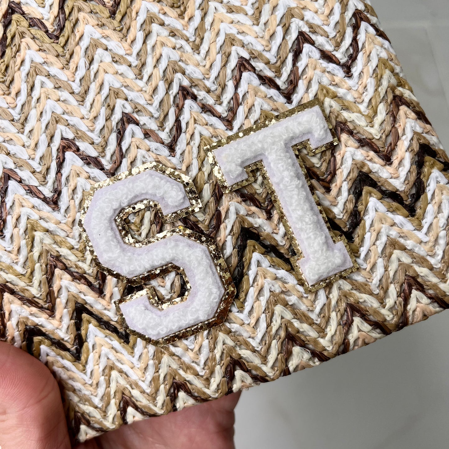 PALMA beige zig zag personalised clutch bag