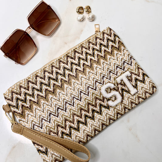 PALMA beige zig zag personalised clutch bag